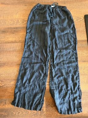Women’s Navy Striped Lightweight Drawstring Linen Pants